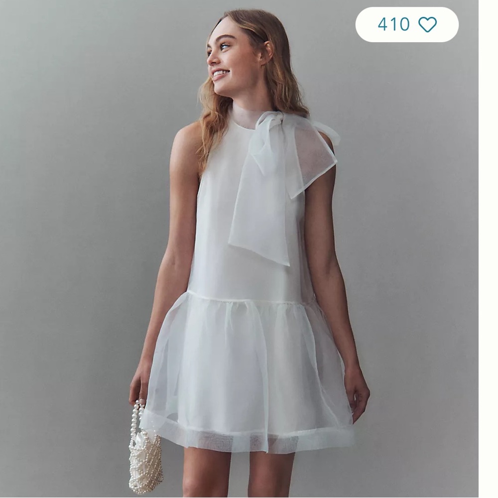 BHLDN Sophia High-Neck Bow-Tie Organza Mini Dress